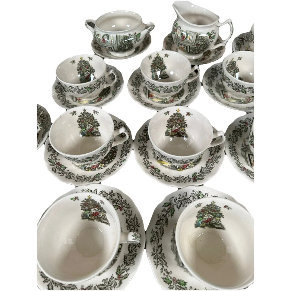 VTG Johnson Brothers England Merry Christmas Tea Cups & Saucers Etc. Set Of 20